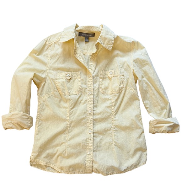 Croft & barrow Tops - Croft & barrow 100% cotton butter yellow button up collared blouse gardencore